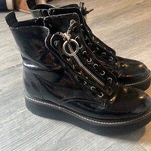 DKNY patent combat boots